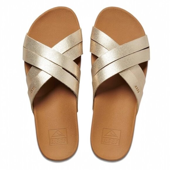 Reef Women's Size 7 Cushion Spring Bloom Champagne Gold Slide Sandals - Picture 1 of 9